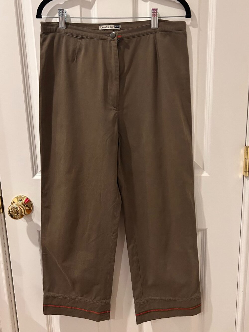 Olive Slacks with Red Detail